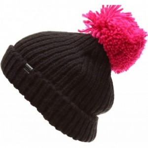 Skullies & Beanies Women's Winter Ribbed Knit Soft Warm Chunky Stretchy Beanie hat with 5" Large Pom Pom - Balck / Fuchsia - ...
