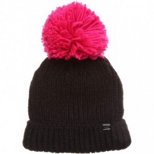 Skullies & Beanies Women's Winter Ribbed Knit Soft Warm Chunky Stretchy Beanie hat with 5" Large Pom Pom - Balck / Fuchsia - ...