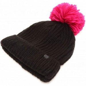 Skullies & Beanies Women's Winter Ribbed Knit Soft Warm Chunky Stretchy Beanie hat with 5" Large Pom Pom - Balck / Fuchsia - ...