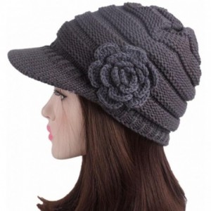 Berets Women Ladies Winter Knitting Hat Warm Artificial Wool Snow Ski Caps With Visor - R-gray - CY1897N2TSX $21.42