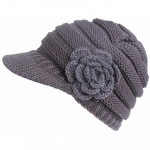 Berets Women Ladies Winter Knitting Hat Warm Artificial Wool Snow Ski Caps With Visor - R-gray - CY1897N2TSX $18.74