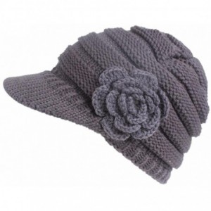 Berets Women Ladies Winter Knitting Hat Warm Artificial Wool Snow Ski Caps With Visor - R-gray - CY1897N2TSX $8.28