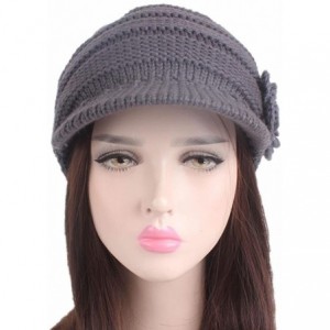 Berets Women Ladies Winter Knitting Hat Warm Artificial Wool Snow Ski Caps With Visor - R-gray - CY1897N2TSX $8.28