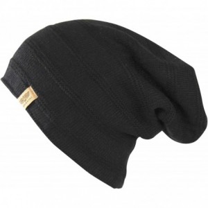 Skullies & Beanies Reversible Winter Knit Slouchy Beanie Hat - Unisex Knitted Slouch Cap - Black - CK12M8JYDLT $10.64