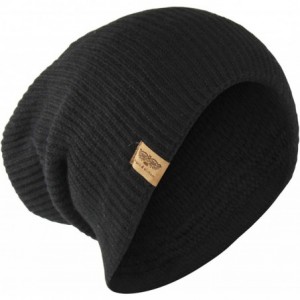 Skullies & Beanies Reversible Winter Knit Slouchy Beanie Hat - Unisex Knitted Slouch Cap - Black - CK12M8JYDLT $10.64