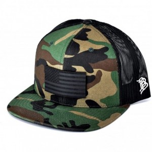 Baseball Caps USA 'Midnight Glory' Dark Leather Patch Hat Flat Trucker - One Size Fits All - Camo/Black - CS18IGO4N2C $68.72