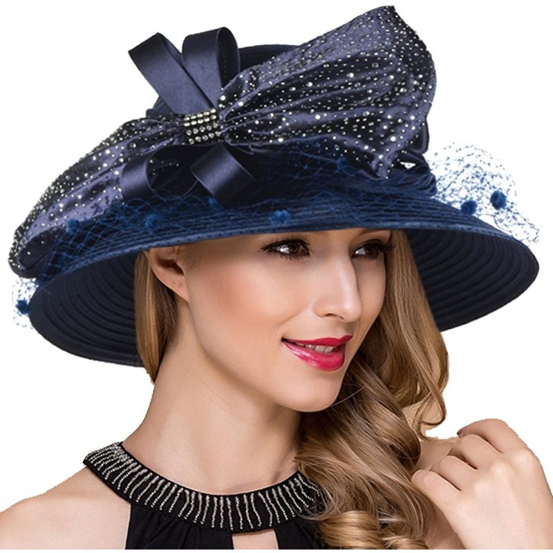 Bucket Hats Women Kentucky Derby Church Dress Cloche Hat Fascinator Floral Tea Party Wedding Bucket Hat S052 - Sd706-navy - C...