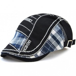 Newsboy Caps Men Cotton Washed Beret Hat Buckle Adjustable Paper Boy Newsboy Cabbie Cap - Black - CM1872OMNXX $14.81