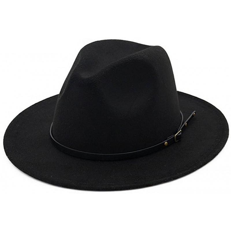 Fedoras Women Belt Buckle Fedora Hat - Black - CQ182IGRU56 $14.61