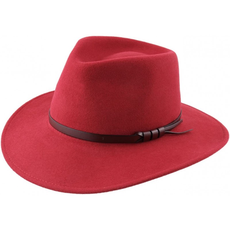 Fedoras Classique Large Wool Felt Fedora Hat Packable Water Repellent Wide Brim - Rouge - CD187NLGQ7G $44.97