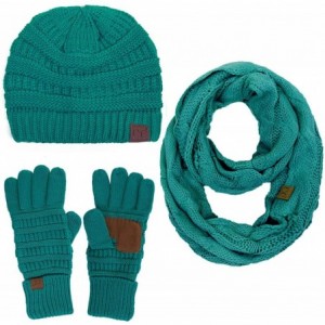 Skullies & Beanies 3pc Set Trendy Warm Chunky Soft Stretch Cable Knit Beanie Scarves Gloves Set - Sea Green - C218ZLGHR3G $38.85