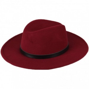 Fedoras Women's Wide Brim Wool Fedora Panama Hat with Belt - Wine Red - CM128RSHX85 $13.73