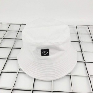 Bucket Hats Unisex Flat Fisherman Hat-Vintage Smiley Face Bucket Hip Hop Sunscreen Fishing Outdoors Cap residentD - White - C...