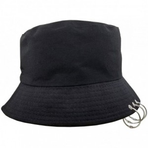 Bucket Hats Kpop Hat Bucket Cotton Foldable with Rings - Black - CC18TSUI5DA $14.93