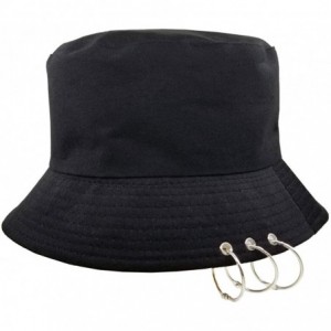 Bucket Hats Kpop Hat Bucket Cotton Foldable with Rings - Black - CC18TSUI5DA $14.93