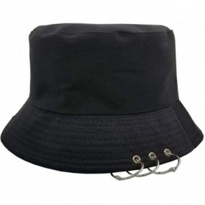 Bucket Hats Kpop Hat Bucket Cotton Foldable with Rings - Black - CC18TSUI5DA $25.73