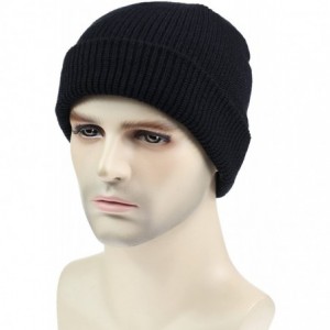 Skullies & Beanies Classic Men's Warm Winter Hats Acrylic Knit Cuff Beanie Cap Daily Beanie Hat - Black - CO12MYDCB33 $11.85