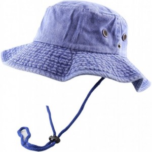 Sun Hats 100% Cotton Stone-Washed Safari Wide Brim Foldable Double-Sided Sun Boonie Bucket Hat - Pigment - Royal Blue - CG18R...
