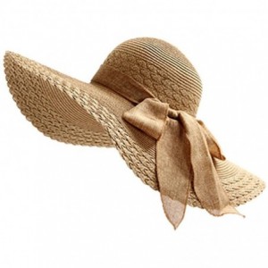 Sun Hats Womens Sun Straw Hat Foldable Large Wide Brim Travel Beach Bow Bucket Cord Visor Cap - Coffee - CU17YLDXZIZ $30.96