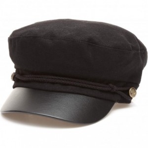 Newsboy Caps Women's Winter Greek Sailor Fisherman Cabbie Cap Newsboy Baker boy hat with Elastic Band - Pu Brim-black - C318I...