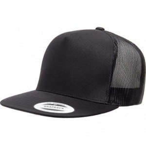 Baseball Caps Yupoong Classic 5 Panel Trucker Snapback - Flat Brim Adjustable Ballcap w/Hat Liner - Black - CV18H8ER4LT $13.66