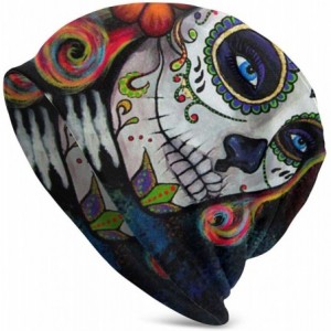 Skullies & Beanies Sugar Skull Candy Unisex Adult Winter Ski Large Knitted Hat Cozy Beanie Skull Cap - CC18A374YCM $11.72