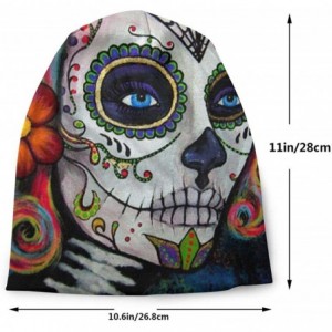 Skullies & Beanies Sugar Skull Candy Unisex Adult Winter Ski Large Knitted Hat Cozy Beanie Skull Cap - CC18A374YCM $11.72