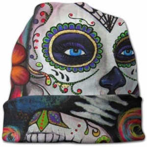 Skullies & Beanies Sugar Skull Candy Unisex Adult Winter Ski Large Knitted Hat Cozy Beanie Skull Cap - CC18A374YCM $11.72