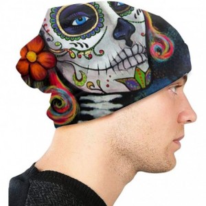 Skullies & Beanies Sugar Skull Candy Unisex Adult Winter Ski Large Knitted Hat Cozy Beanie Skull Cap - CC18A374YCM $11.72