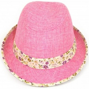 Fedoras Flower Rimmed Fedora Hat - Pink - CF11MML4YS1 $20.09