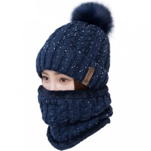 Skullies & Beanies Womens Pom Beanie Hat Scarf Set Girls Cute Winter Ski Hat Slouchy Knit Skull Cap with Fleece Lined - C218Y...