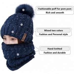 Skullies & Beanies Womens Pom Beanie Hat Scarf Set Girls Cute Winter Ski Hat Slouchy Knit Skull Cap with Fleece Lined - C218Y...