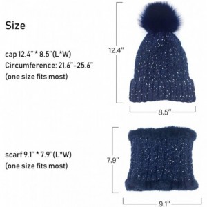 Skullies & Beanies Womens Pom Beanie Hat Scarf Set Girls Cute Winter Ski Hat Slouchy Knit Skull Cap with Fleece Lined - C218Y...