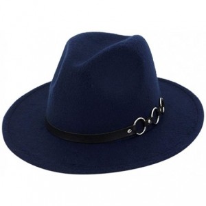 Fedoras Mens Fedora Hat Faux Felt Wide Brim Belt Buckle Cowboy Hat - A Navy - CT1933XAQNO $21.46