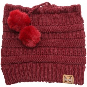 Skullies & Beanies Women's Ponytail Messy Bun Beanie Ribbed Knit Hat Cap with Adjustable Pom Pom String - Burgundy - CB18H4GG...