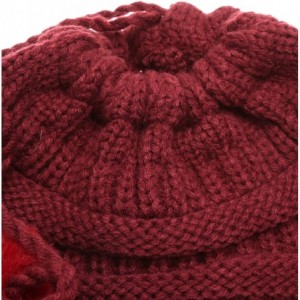 Skullies & Beanies Women's Ponytail Messy Bun Beanie Ribbed Knit Hat Cap with Adjustable Pom Pom String - Burgundy - CB18H4GG...