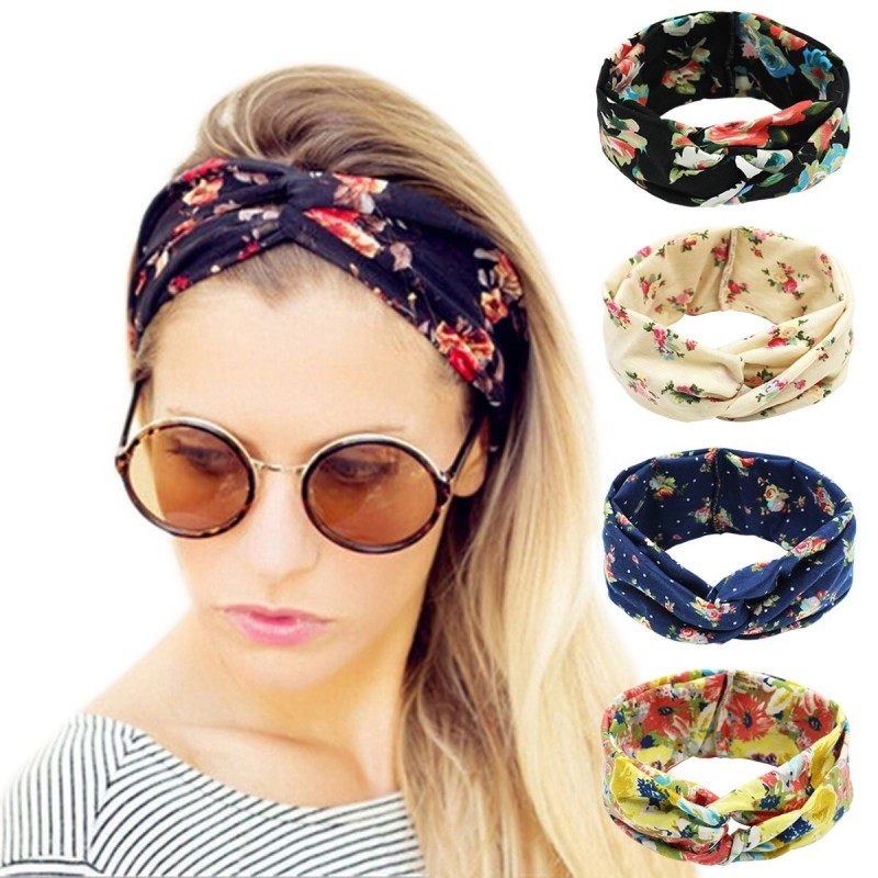 Headbands 4 Pack Women's Headbands Elastic Turban Head Wrap Floal Style Hair Band - Bohemian-A - CY183LHA8CX $9.75