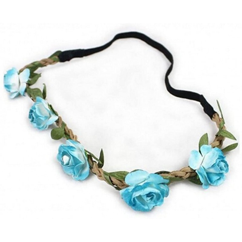 Headbands Hippie Love Flower Garland Crown Festival Wedding Hair Wreath BOHO Floral Headband - Blue - CU11MM4OIBL $7.76