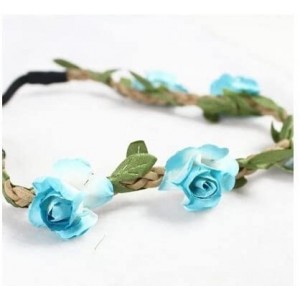 Headbands Hippie Love Flower Garland Crown Festival Wedding Hair Wreath BOHO Floral Headband - Blue - CU11MM4OIBL $7.76