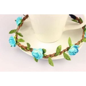 Headbands Hippie Love Flower Garland Crown Festival Wedding Hair Wreath BOHO Floral Headband - Blue - CU11MM4OIBL $7.76