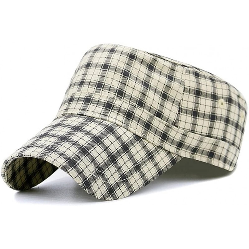 Baseball Caps Checkered Plaid Army Military Cadet Fidel Patrol Flat Cap FFH385WHT - Ffh386 Khaki Plaid - CX186NI72HS $16.03