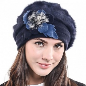 Bucket Hats Women's Elegant Flower Wool Cloche Bucket Ridgy Bowler Hat 09-co20 - Angora Beret-blue - C012CEVL337 $46.84