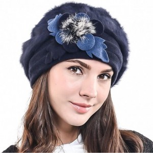 Bucket Hats Women's Elegant Flower Wool Cloche Bucket Ridgy Bowler Hat 09-co20 - Angora Beret-blue - C012CEVL337 $23.73
