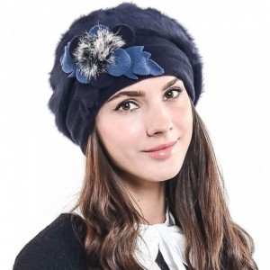 Bucket Hats Women's Elegant Flower Wool Cloche Bucket Ridgy Bowler Hat 09-co20 - Angora Beret-blue - C012CEVL337 $23.73