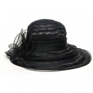 Sun Hats Women's Wide Brim Wedding Travel Summer Beach Sun Hat with Flower - Black - CF12E0UBFBP $39.81