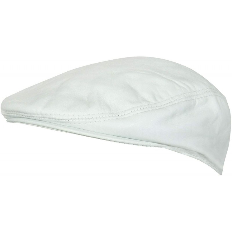 Newsboy Caps Men's Real Soft Leather Ivy Beret Newsboy Gatsby Golf Cabbie Flat Cap Hats - White - CJ18QS2AOGE $36.44