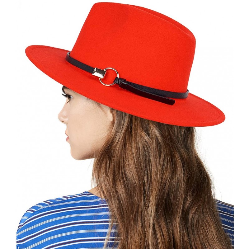 Fedoras Women Gold Belt Buckle Wool Felt Fedora Hat Winter Fashion Dress Panama Hat - Tangerine - CW18YDDE8S3 $12.90