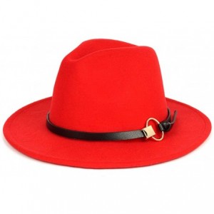 Fedoras Women Gold Belt Buckle Wool Felt Fedora Hat Winter Fashion Dress Panama Hat - Tangerine - CW18YDDE8S3 $12.90