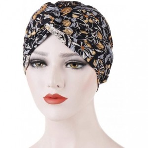 Skullies & Beanies Fashion Women Print India Hat Muslim Ruffle Cancer Chemo Beanie Turban Wrap Cap 2019 New - Black - C618WLT...