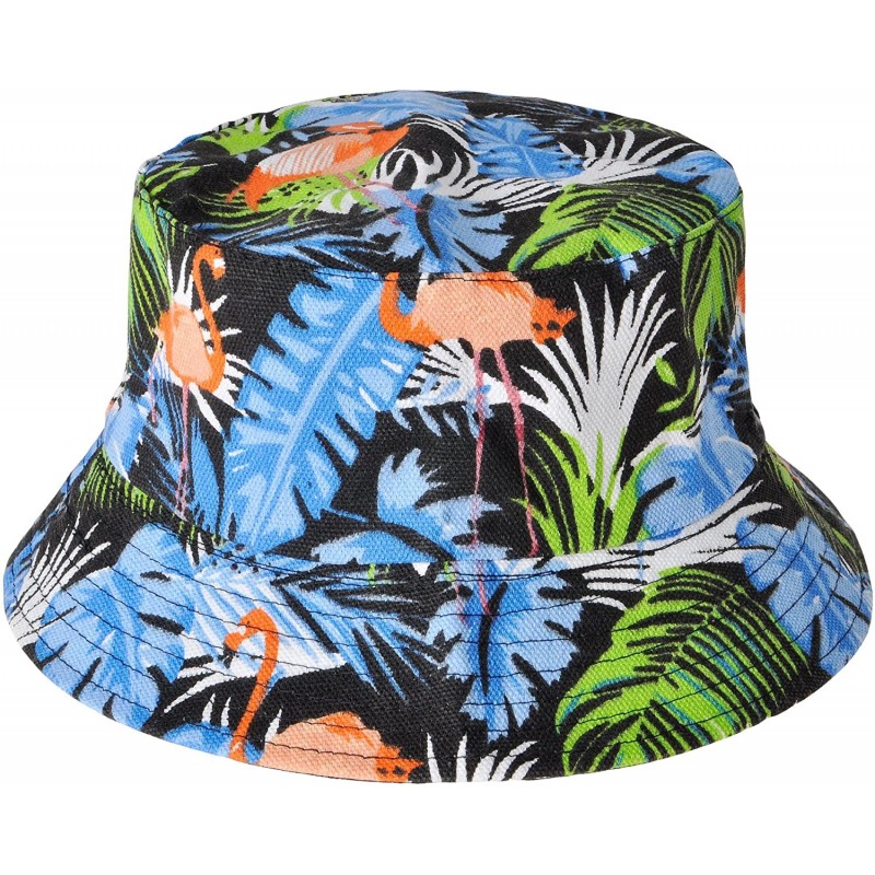 Bucket Hats Unisex Cute Unique Print Travel Bucket Hat Summer Fisherman Cap - Flamingos tropical Jungle black - CB18E23LKZ5 $...